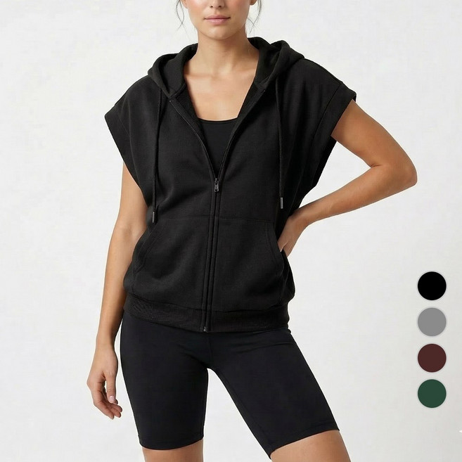 [GIVON] 기본 여성용 4COLOR 특양면 루즈핏 슬리브리스민소매 후드집업 / DCF523