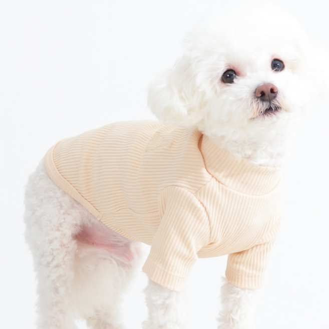 독스랩 강아지 옷 폴라티 골지 티셔츠 겨울옷 실내복, 1개, 아이보리