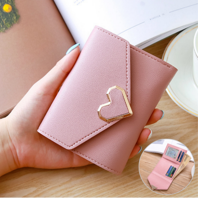 온그로우 엠보 하트 3단 여자 반지갑