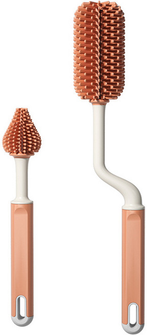 보넬티 회전형 실리콘 2종구성 젖병 세척솔, 오렌지, 1세트