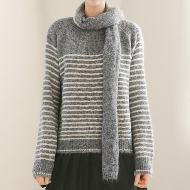 클레이스 JS 알파카 혼방 머플러세트 스트라이프 니트