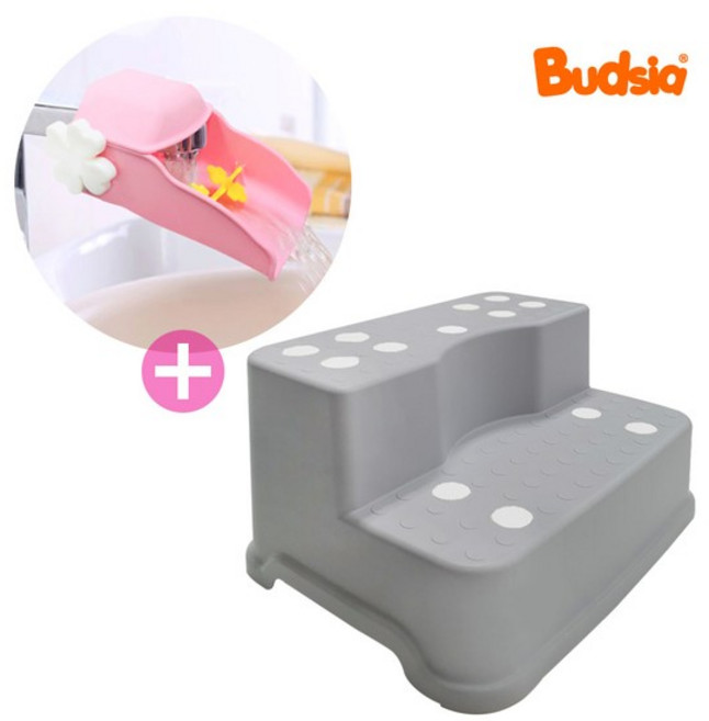 프리미엄 2단 디딤대+물레방아 수도꼭지, 연그레이+상큼파랑, 1