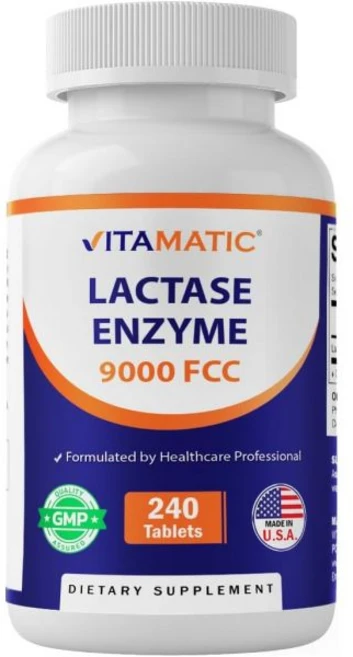 Vitamatic Lactase Enzyme 9000 FCC 240 Tablets - Lactose Intolerance Relief Caplets, 240 Count (Pack of 1) - 쿠팡