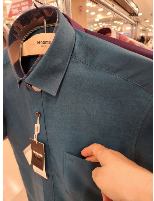 NC불광점 레노마 #백화점 이월 ** 린넨 혼방 LEGGIUNO)사바나 LC 솔리드_해리덧댐 솔리드 일반핏 밑단 일자 반팔 남방 RLUSG1-233-GE PU