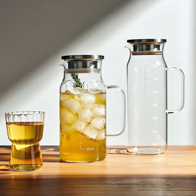 BESTAR 베스타 내열유리 물병 스텐뚜껑 냉장고물병, 투명, 1200ml, 2개