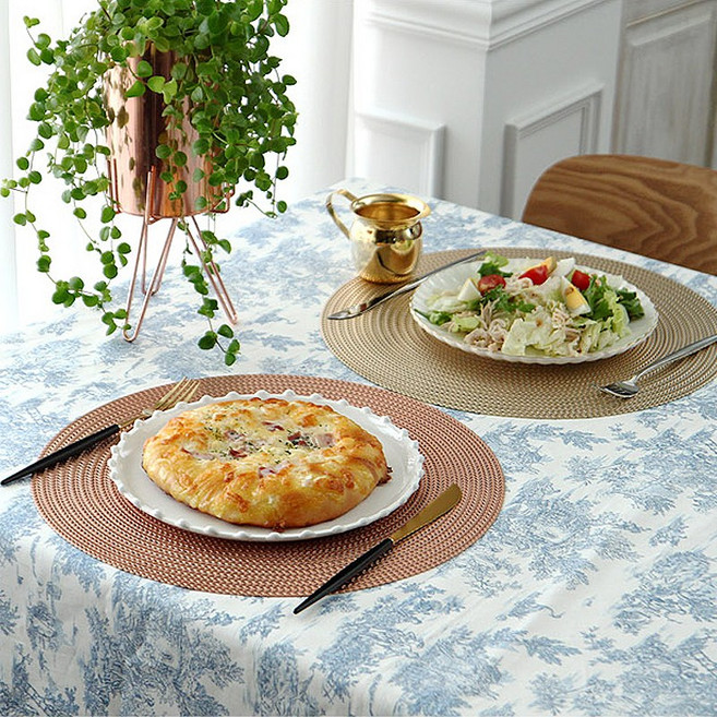 리엔느 사각 원형 식탁매트 8type, 1인, 나뭇잎패턴 직사각 식탁매트(골드), 1개