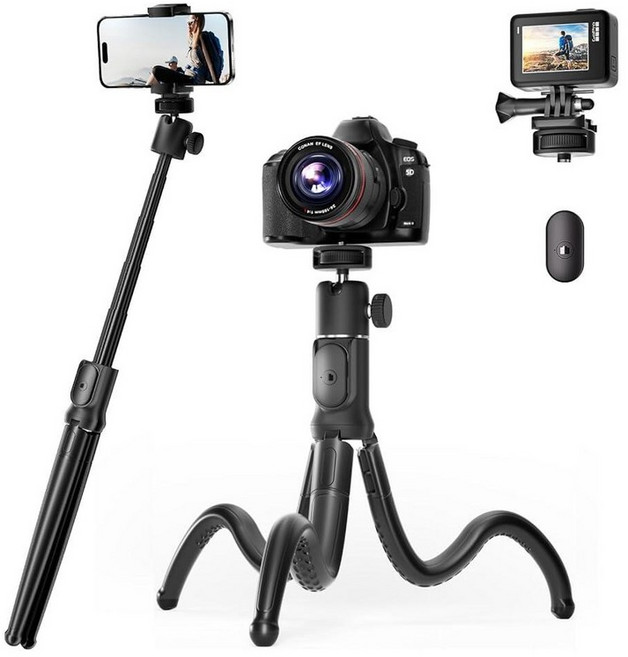 UBeesize 확장 가능한 휴대폰 삼각대 리모컨이 있는 유연한 GoPro 마운트가 in 셀카봉 녹음 볼깅 라이브 스트리밍용 스탠드 캐논 소니 카메라용, 신축성 있음