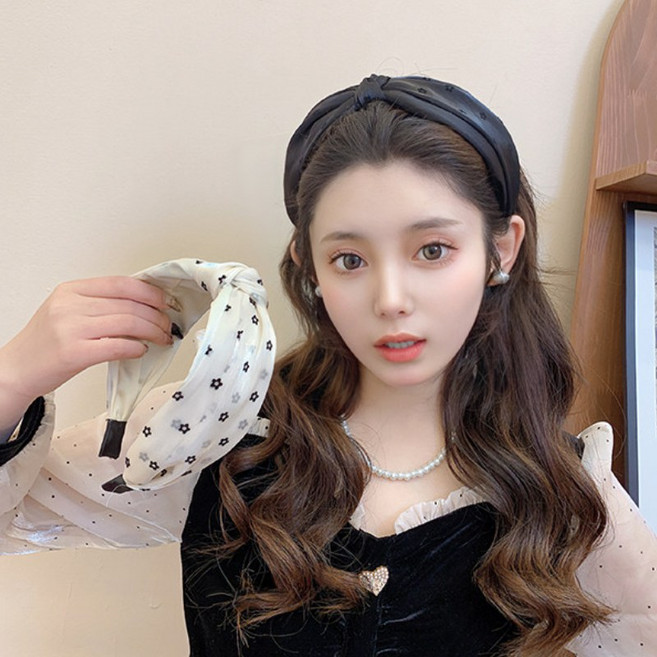 ZMBIRD 잔꽃 프린트 망사 여성 와이드 헤어밴드 2종세트 H6749