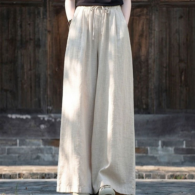 아이엠몽 여성 린넨 밴딩 포켓 주머니 포인트 와이드 바지