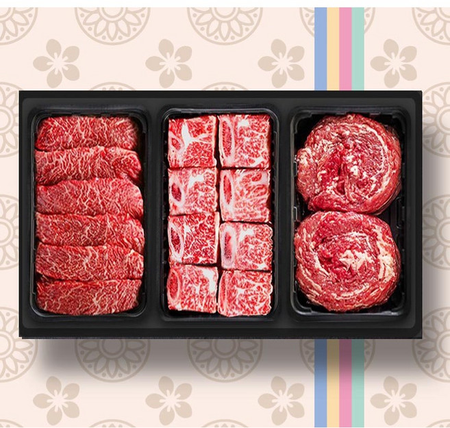 횡성한우 3구 [쿠가]혼합 선물세트[찜갈비700g+안심or채끝500g+불고기500g]총1.7kg, 1개