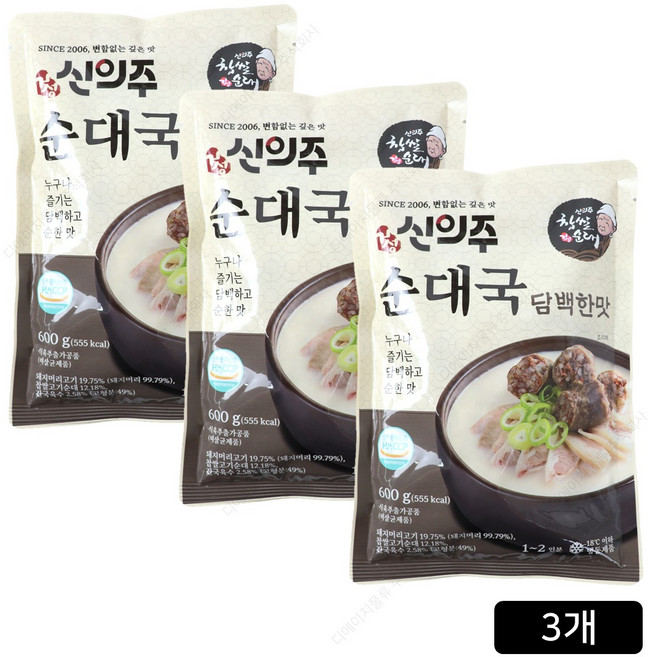 신의주 찹쌀 순대국 담백한맛 600g x 5팩, 3개