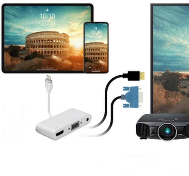 맥북 미러링 멀티포트어댑터 8핀 HDMI VGA 변환 컨버터, 1개