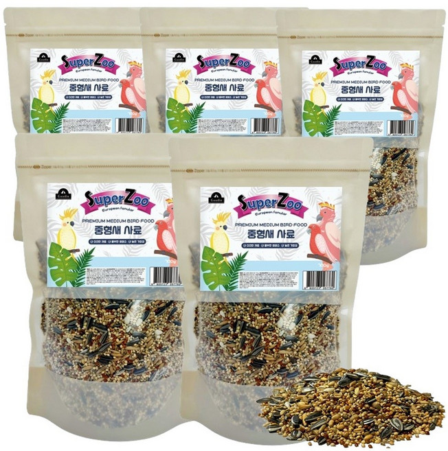 SuperZoo 프리미엄 중형새 사료, 700g, 5개