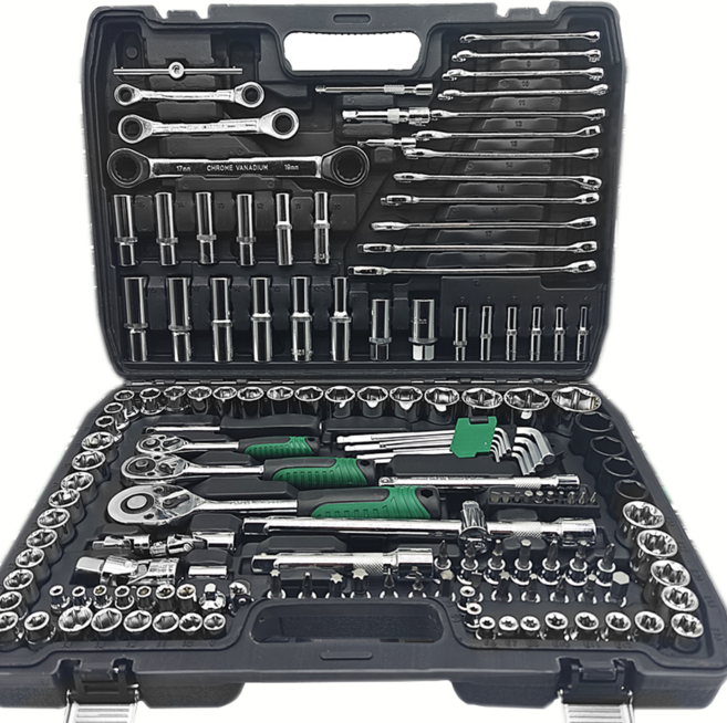 톱니바퀴 렌치와 자동 수리 키트 세트가 결합된 다기능 콘센트 세트 자동차 수리에 적합 DIY 도구 크롬 바나듐강 재질, 1박스, 도구 세트