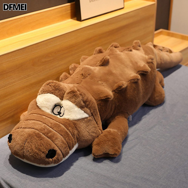 DFMEI 超大鱷魚長條抱枕毛絨玩具大型恐龍公仔牀上睡覺夾腿娃娃靠枕, 褐色
