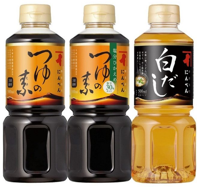 닌벤 쯔유 시로다시 500ml 3종 가쓰오부시 콘부 다시 만능 텐동 소스 일본 일식조미료, 1세트, 3개