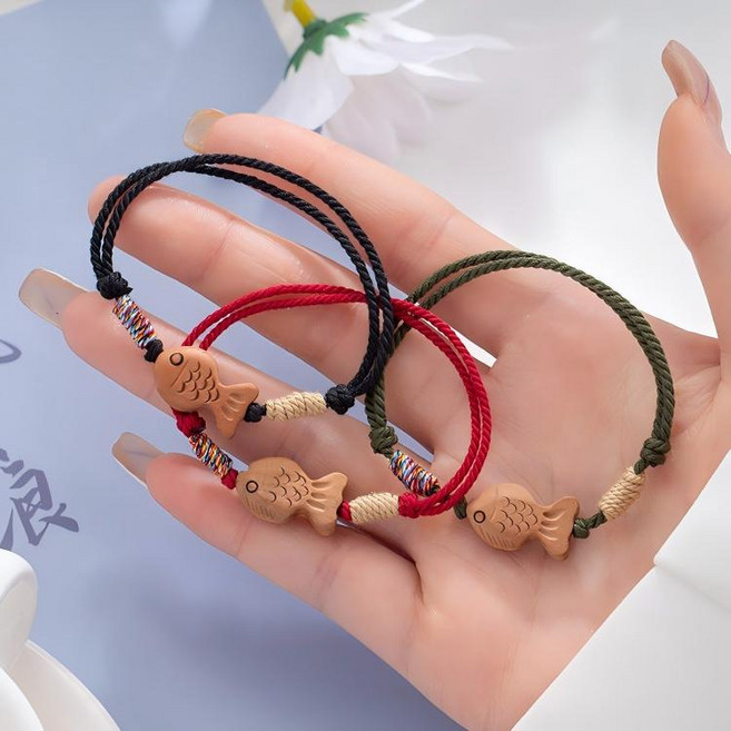 복을 상징하는 잉어 우드 무지개 매듭 팔찌 3P 세트