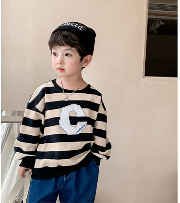 하랑이네 또또샵 유아동 C-단가라 맨투맨 여아 남아 공용 선물 키즈 티셔츠 봄신상