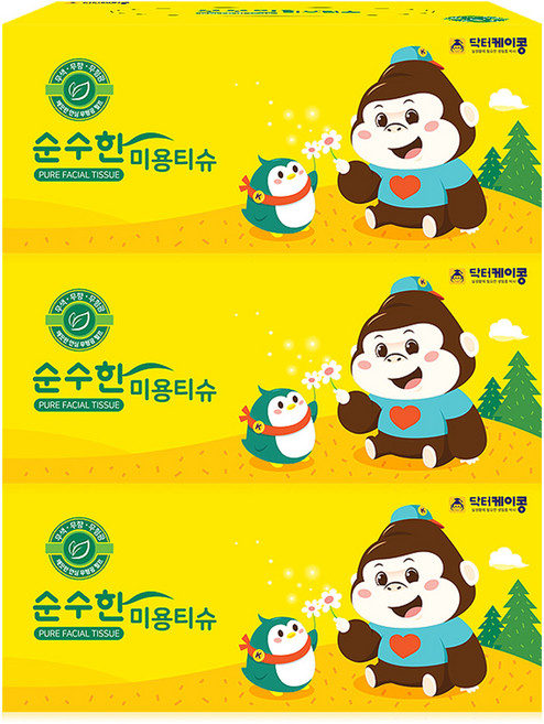 닥터케이콩 천연펄프 순수한 미용티슈 2겹, 200매, 3개