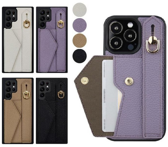 페블 갤럭시A35 A356N A35 5G 전용 고급스러운 컬러 카드 2장 수납 핸드그립 스트랩 범퍼 휴대폰 케이스