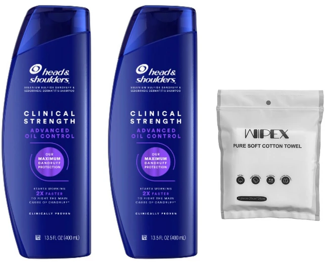 헤드앤숄더 클리니컬 스트렝스 어드밴스드 오일 컨트롤 샴푸 400ml 2개 + wipex 퓨어 소프트 코튼 타월 화이트 6개입 - 쿠팡