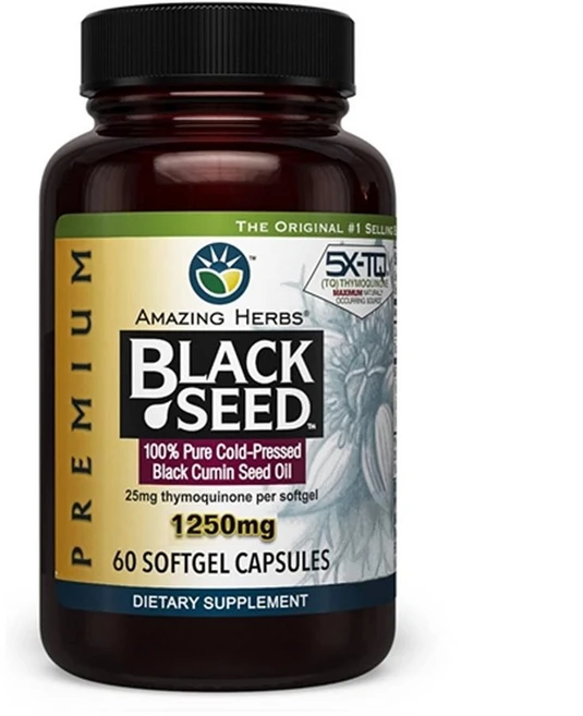 어메이징 허브 블랙 시드 오일 1250mg 60정 Amazing Herbs Premium Black Seed Oil Capsules - 1250mg, 1개 - 쿠팡