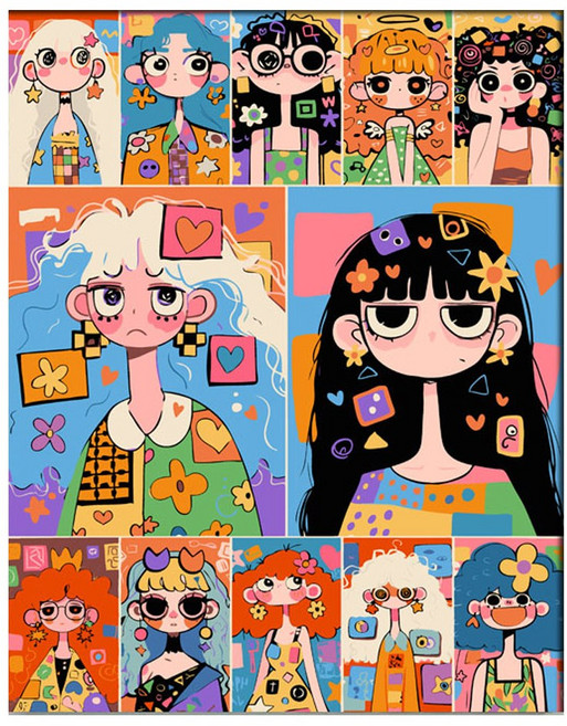 호인트 diy 명화그리기 유화 피포페인팅 컬러링키트 대형 40x50cm, 1개, 019팝걸즈