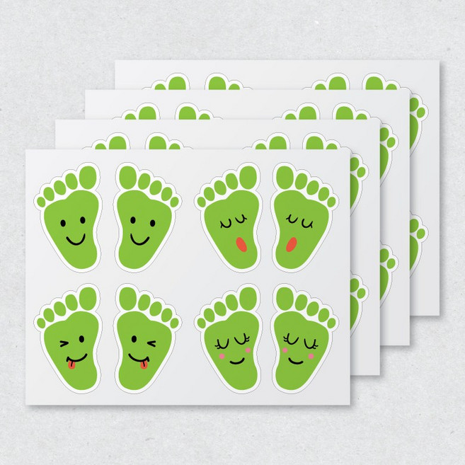 컬러 발모양 스티커, 초록색 x 4장