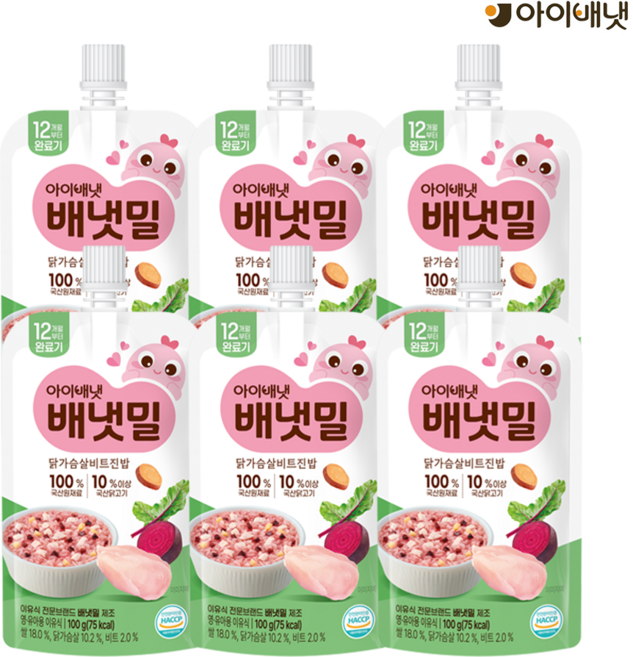 배냇밀 아이배냇 완료기 닭가슴살 비트진밥, 100g, 6개, 혼합맛(닭가슴살/비트)