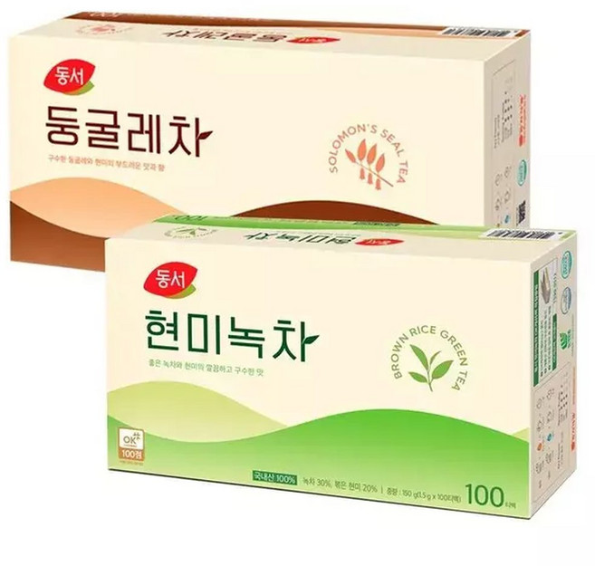 동서식품동서 현미녹차 100T+둥굴레차100T, 2개, 100개입, 1.5g