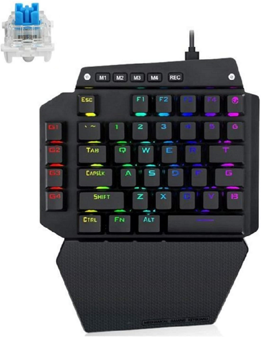 e元素 K700 青軸 單手機械鍵盤 可寫巨集 編輯鍵位 PC Mac PS Xbox, 黑色, BLUE