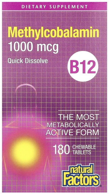 Natural Factors B12 메틸코발라민 1000mcg 츄어블 180정, NaturalFactorsB12메틸코발라민1000mcg, 1개 - 쿠팡