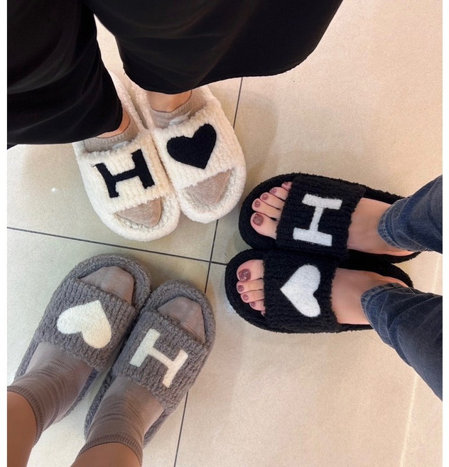 限時優惠199元真ㄉ超可愛 韓版愛心&H不對稱造型 毛毛厚底拖鞋 毛毛拖鞋居家拖鞋 外穿拖鞋室內拖鞋保暖百搭必敗款