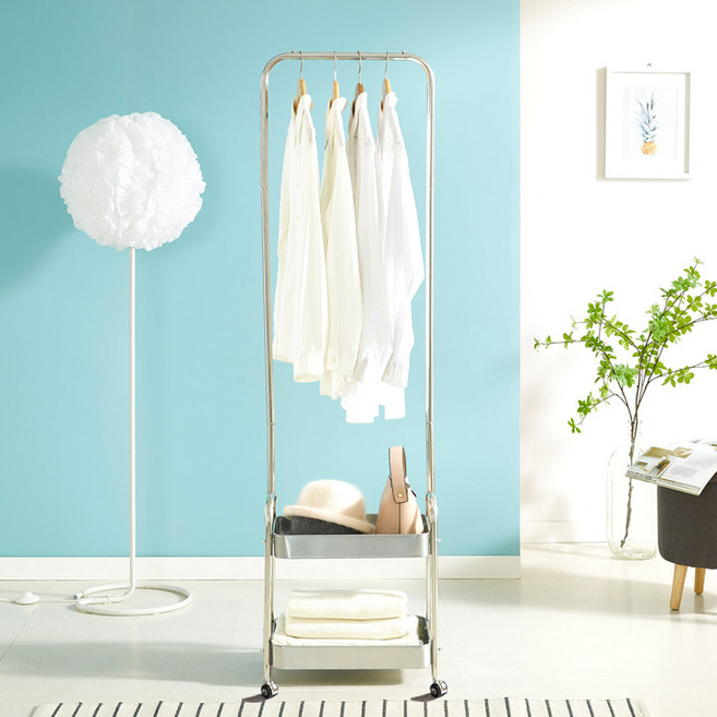 리빙위즈 모던 스텐 이동식 트롤리 행거 2단 400, 실버