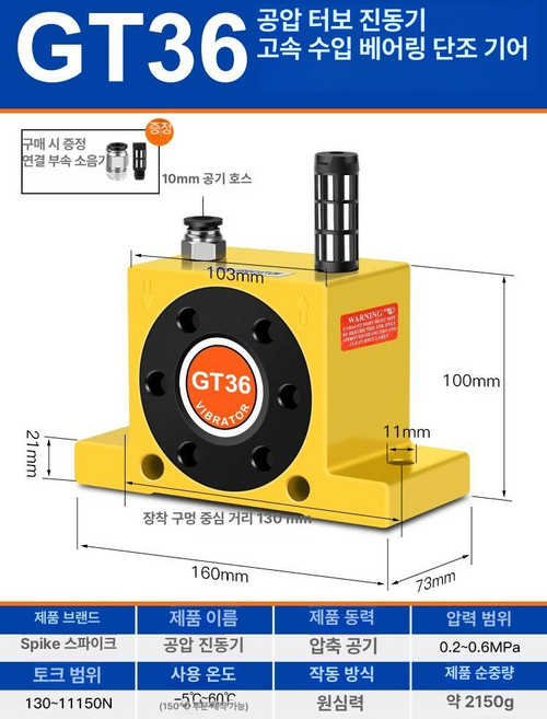 공압 진동기 에어 임팩트 산업용, GT36 터보 강력형, 1개