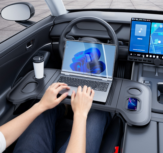 [SMTBOX] 차량용 접이식 테이블 다기능 차량용트레이 차량용식탁테이블, 검은색, 1개