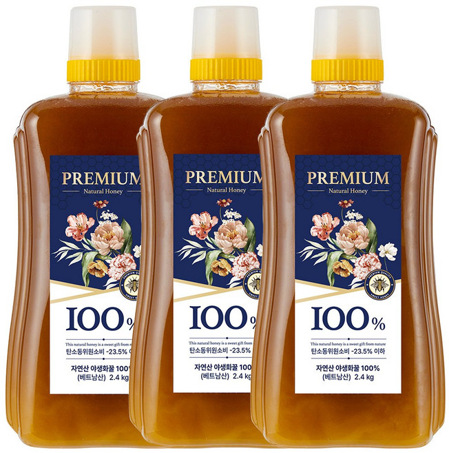 다정이네 천연벌꿀 오리지널 생꿀 2.4KG 베트남 최고급 야생화꿀, 3개