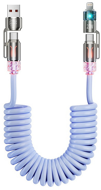 240W四合一彈簧充電線, 2米伸縮-藍色【快充240W】, 1個