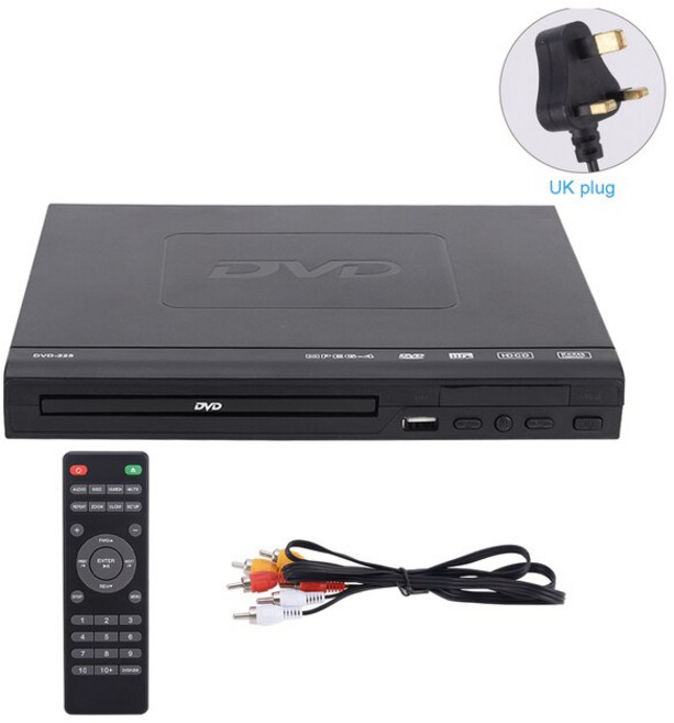 DVD플레이어 비디오플레이어 CD플레이어 비디오 오디오 음악 USB 호환 TV DVD AV 케이블 홈 엔터테인먼트 서라운드 사운드 영화 720P, 영국, 1.UK