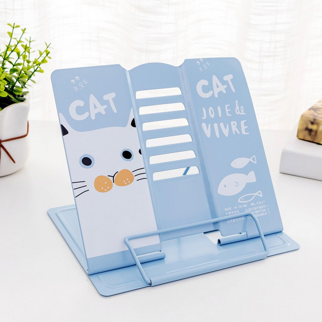 미호코리아 휴대용 독서대 전시대 책받침대 북스텐드 거치대, 02.철재독서대 (고양이-블루)
