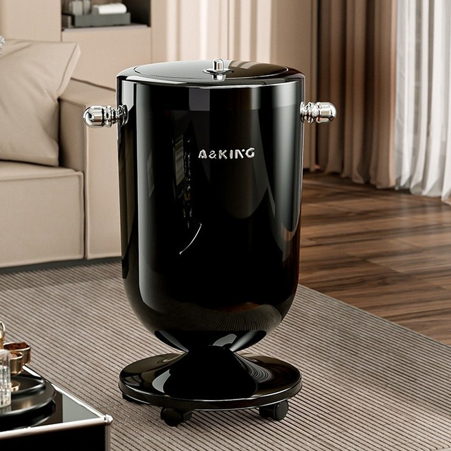 BYOU 모던 디자인 스탠딩 인테리어 쓰레기통 20L 이동식 대용량 거실 주방용, 블랙