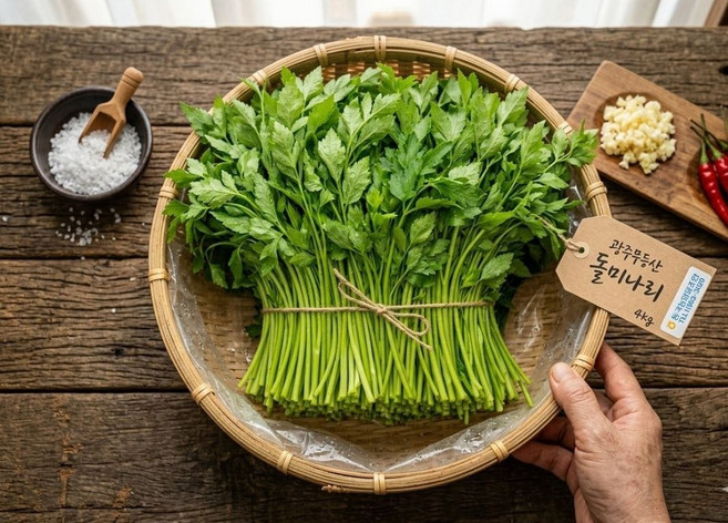 동명 향이강한 광주 돌 미나리 삼겹살 무침, 청도미나리 200g, 200g