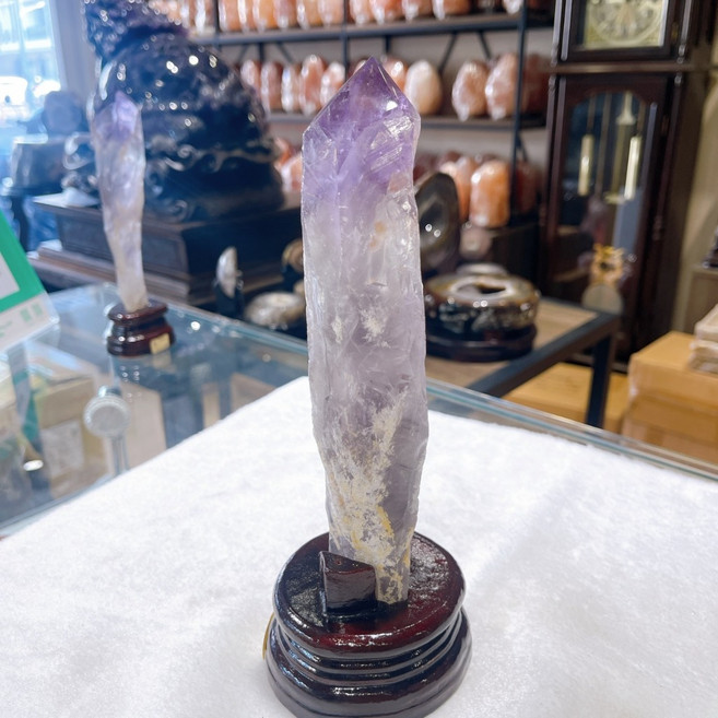 紫黃晶權杖骨幹水晶擺件 千層金字塔山造型 紫水晶柱 NO.406