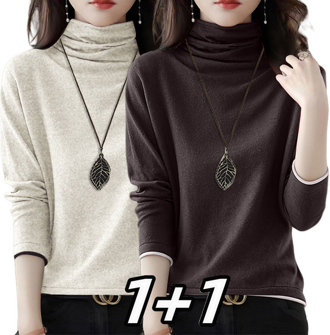 1 + 1 목폴라 여성티셔츠 엄마 긴팔티 중년여성 블라우스 맨투맨 티 AIJ6549 28