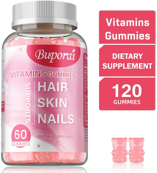 헤어 & 스킨 & 네일 젤리 헤어 & 스킨 & 네일 비타민(비오틴 콜라겐 히알루론산 함유) 탈모 예방 및 모발 성장 비타민(남성 및 여성용) - 비GMO & 글루텐 무첨가, 2개, 60정 - 쿠팡