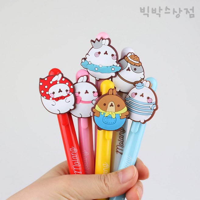 1000 몰랑 마스코트 클립 4색 볼펜 3탄 몰랑이 멀티펜 캐릭터 문구 학용품 다이어리 꾸미기 팬시 다꾸, 랜덤, 색상:랜덤
