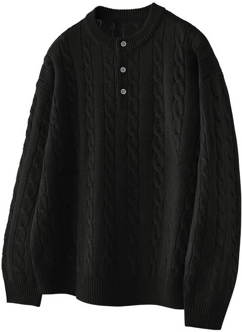 팀스핏 남성용 오버핏 꽈배기 헨리넥 라운드 니트 4Color