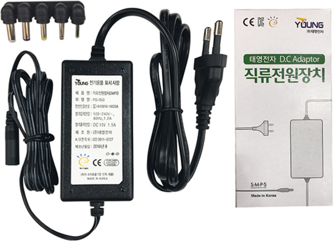 태영전자 전자식아답터 TY 15V 1.5A 코드일체형, 1개