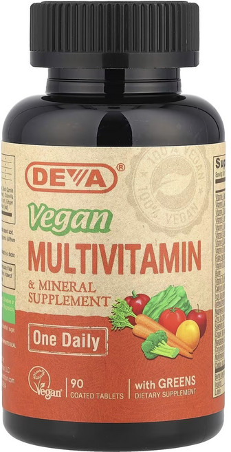 데바 비건 멀티비타민 & 미네랄 서플리먼트 코티드 타블렛, 1개, 90정
