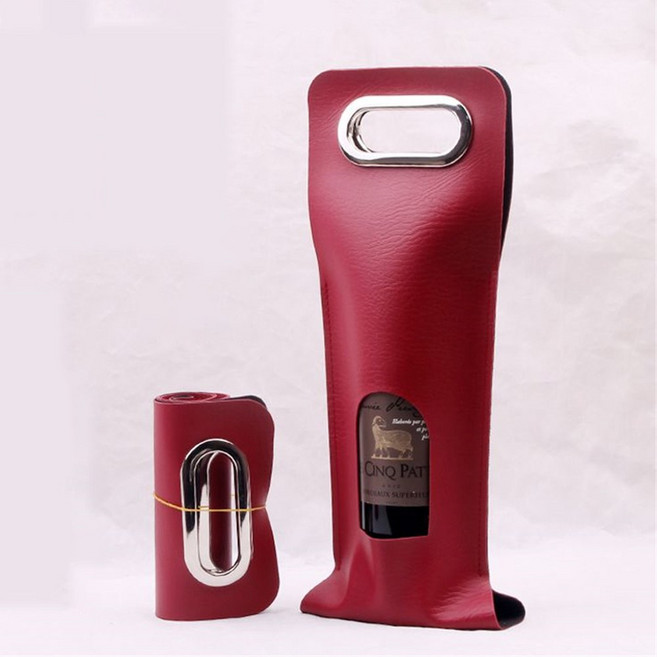모던한 휴대용 와인케이스 선물 캠핑 여행용 와인 선물 포장 박스 가죽 와인백, 빨간색, 1본입, 1개